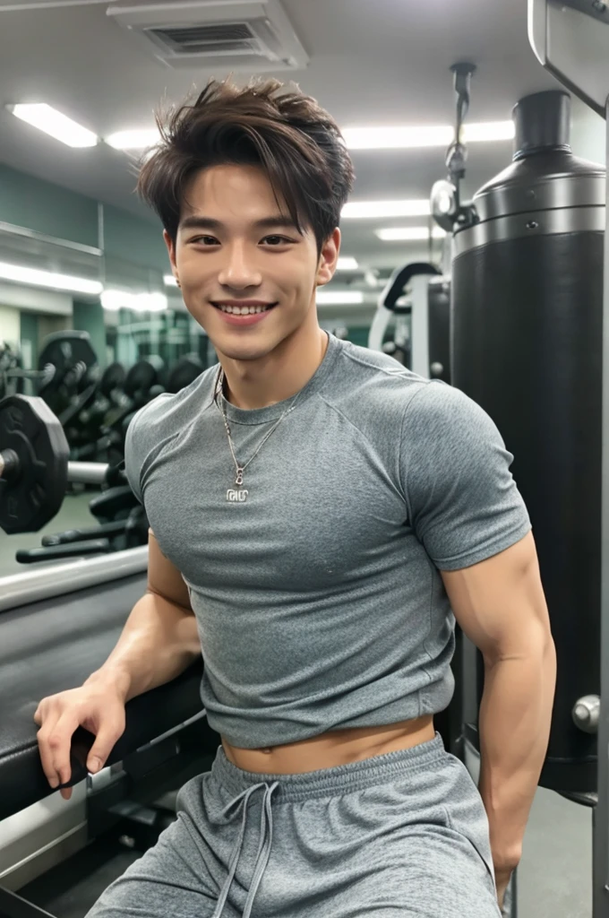 (Refreshing handsome man, Just like a Korean idol, A kind smile), (Gym, Sportswear, Gymのトレーナー)