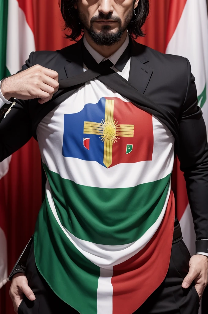 Um mafioso armado com a bandeira da italia