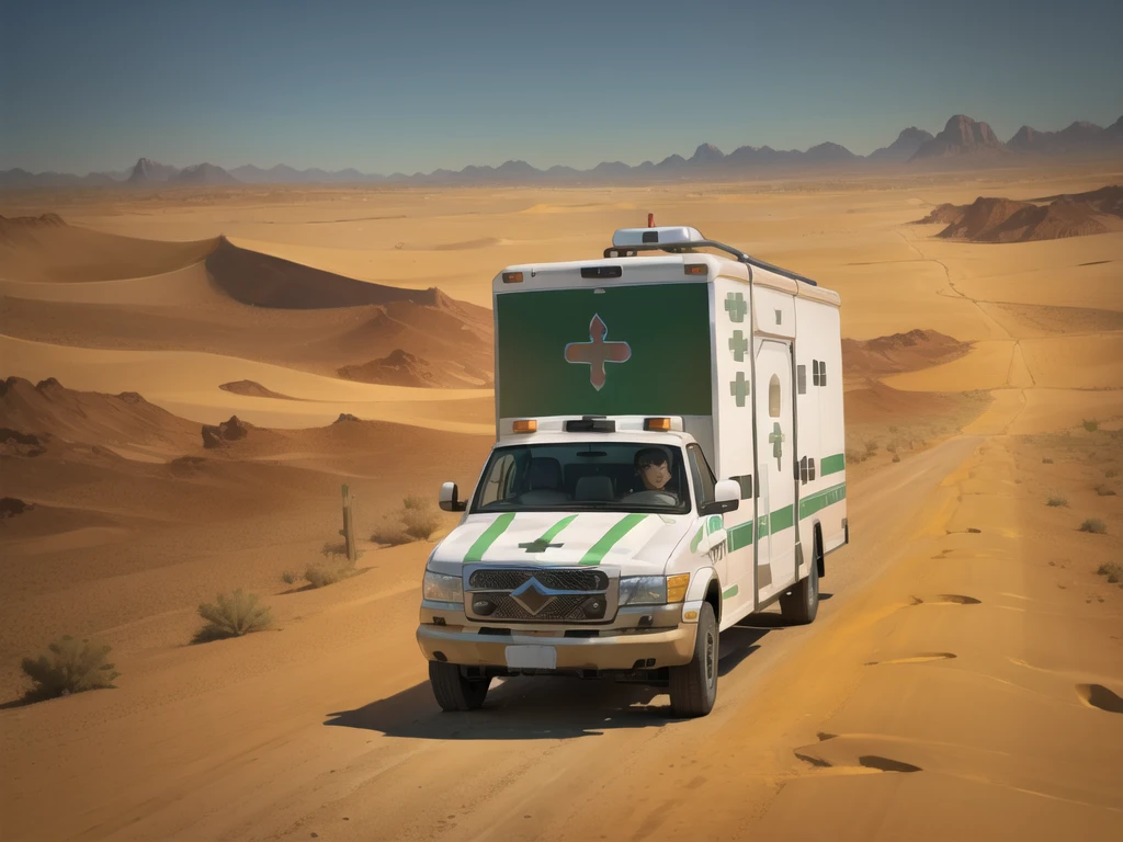  (in desert:1.5) , (ambulance:1.5)