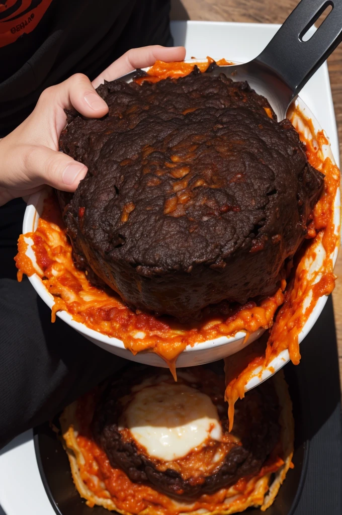 Make me Black Goku eating lasagna 