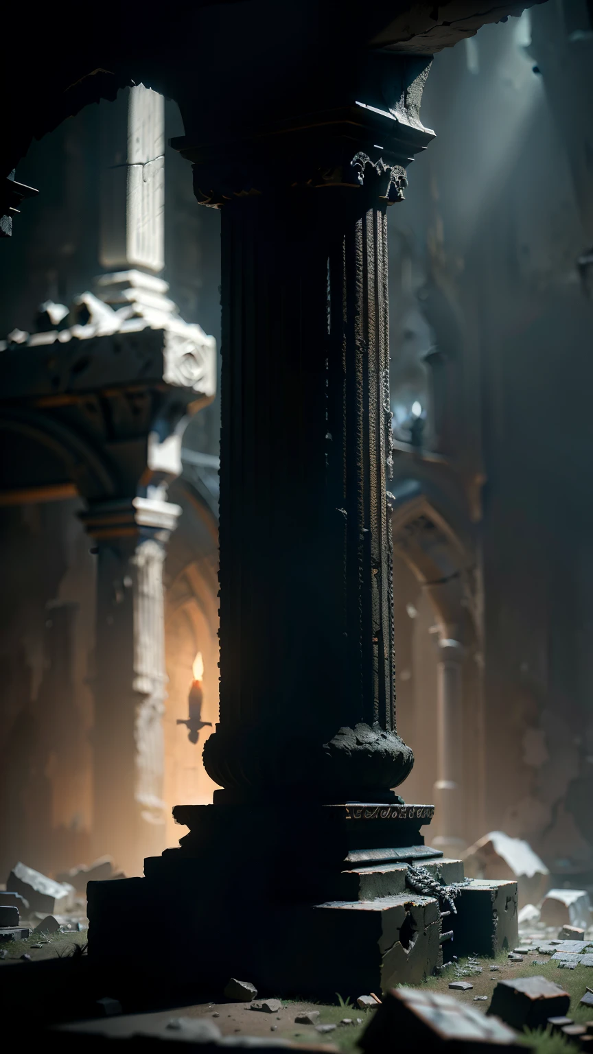 a dungeon skeleton, haunting ruins, ancient architectural details, medieval gothic, chiaroscuro lighting, moody atmosphere, dramatic shadows, gritty realism, dark fantasy, cinematic composition, intricate bone structure, glowing eyes, weathered and decaying, (best quality,4k,8k,highres,masterpiece:1.2),ultra-detailed,(realistic,photorealistic,photo-realistic:1.37),HDR,UHD,studio lighting,extreme detail description,vivid colors,dramatic lighting