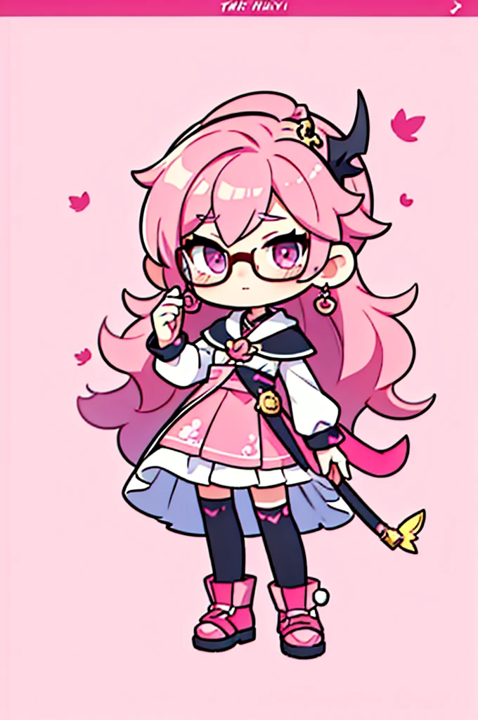 man ,cartoon girl with pink hair and glasses wearing a crown, ((pink)), Official fan art, The delicate androgynous prince, anime moe art style, beautiful androgynous prince, cute art style, Chibi style, 🍁 cute, Kawaii Chibi, ❤🔥🍄🌪, Chibi Art, Fan Art Demon Slayer Rui, cute character, Maple character art, High quality fan art
