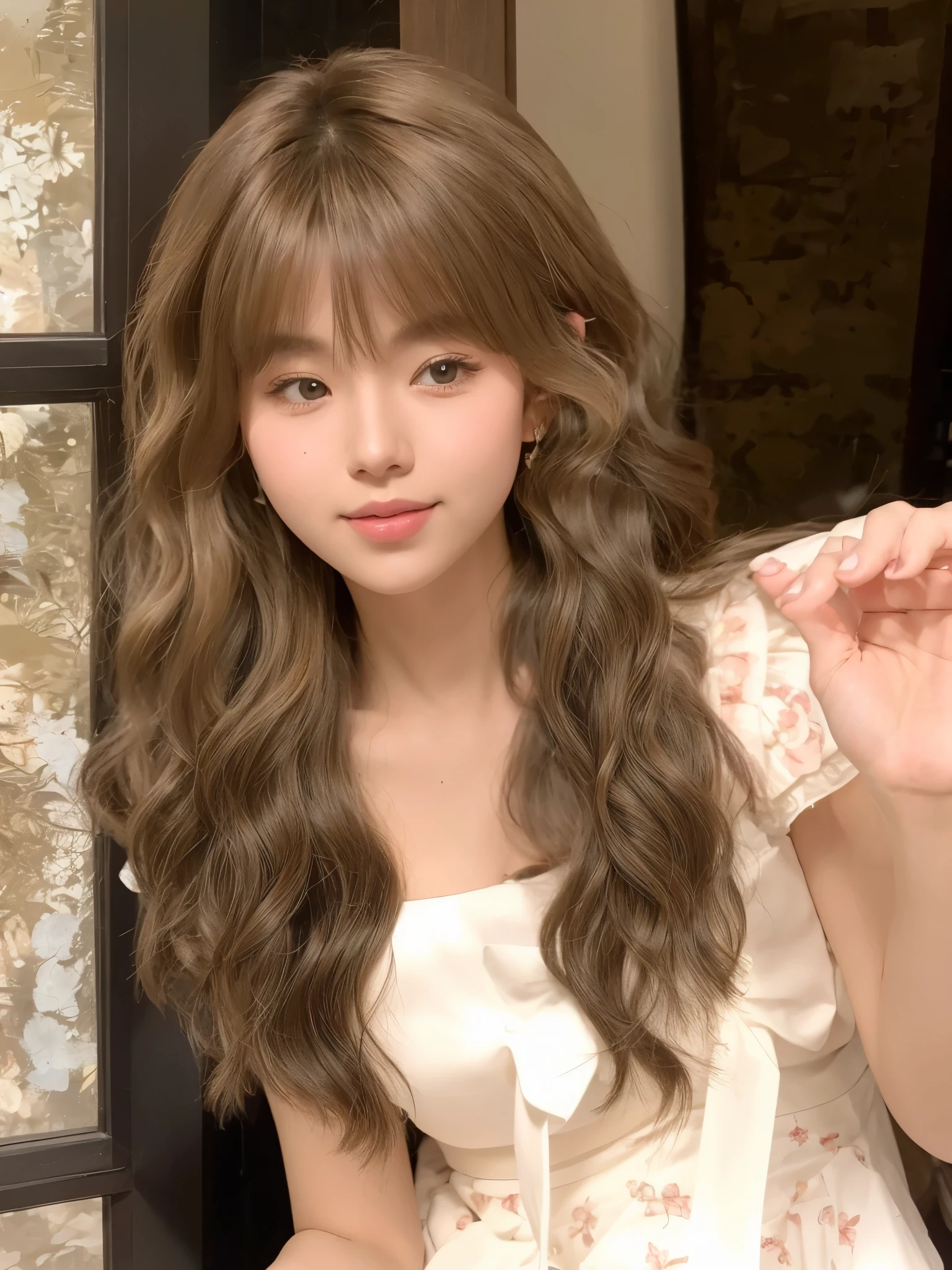 Long flaxen curly hair，Natural and beautiful hair，The background is simple and clean