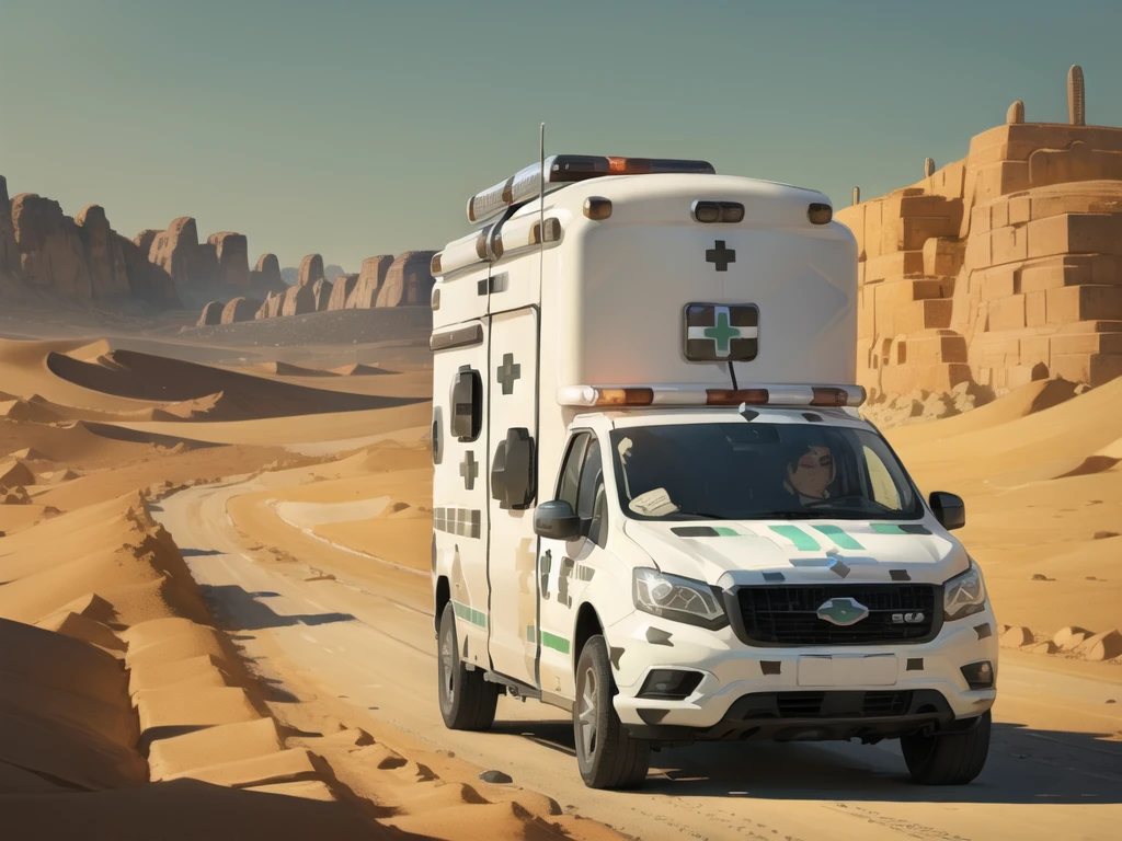 (in desert:1.5) , (ambulance:1.5)