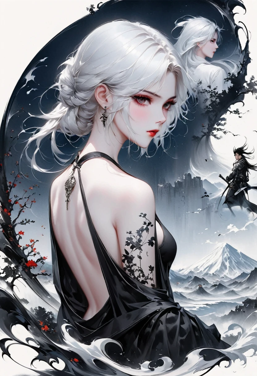 (Lots of white space:1.5),(Lots of white space around:1.6), White background, simple, Minimalism, abstract,Freehand,Aesthetic,black and white,Ink Painting,antiquity,a mountain,一个远处的Back,(Back:1.7),A beautiful artistic illustration, author:Li Song, Arte no estilo de guweiz, arte shin jinyoung, Obra-prima de guweiz, Ross chart 1. 0, Beautiful digital illustrations, Inspired by non-WLOP, Cute and cute digital art, jingna zhang, guweiz, Stunning digital illustrations