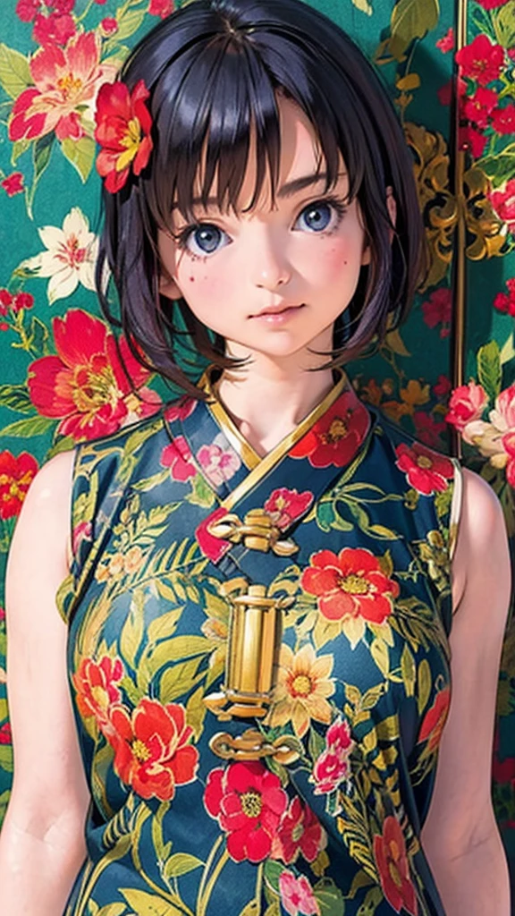 Official Art, wallpaper, Very detailed, (((Very detailedな目と顔))), shut up., masterpiece, highest quality, Realistic portraits, (ZenTangle, Mandala, Tangle, EnTangle), Complex clothing, Very detailed, Dynamic Angle, The most beautiful form of chaos, elegant, Brutalist Design, Vibrant colors, Romantic Chinese Flowers