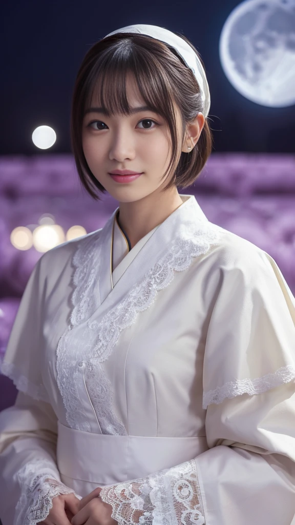 (A Ultra cute young Japanese pope:1.75), (She has clown:1.75),(she wearing a decorated with lace pope costume slim fit:2.0),(beautiful detailed eyes:2.0),beautiful detailed lips, (extremely detailed cute face:2.0), longeyelashes, (slender woman body:2.0), (beautiful short hair:2.0), (natural makeup,big smile:1.5), incredibly beautiful skin,(professional lighting, bright lighting, photorealistic, 8k, high resolution, best quality, masterpiece, ultra-detailed:1.75), vivid colors, (Moonlit Night:1.5),(The moonlight shines on her face:1.2),(She is in the church:1.2)