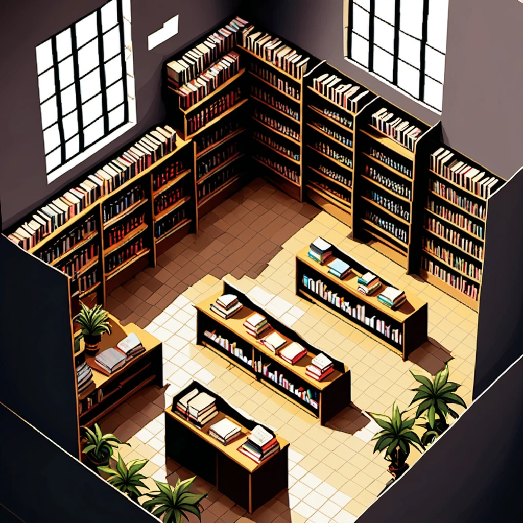 masterpiece, [thin outline],
BREAK,
inside the huge scale book store, indoor,
BREAK,
(RPG maker style top down view), pixel art