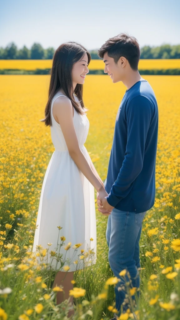 {
"prompt": "A young Japanese woman and a young man holding hands in a sunny flower field. They are dressed in casual clothes, and the background is filled with colorful flowers under a clear blue sky. The atmosphere is joyful and vibrant.",
"size": "1024x1792",
"n": 1,
"seed": 1880945130
}