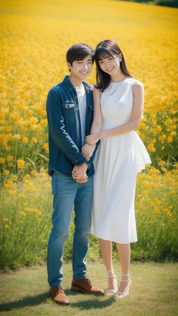 {
    "prompt": "A young Japanese woman and a young man holding hands in a sunny flower field. They are dressed in casual clothes, and the background is filled with colorful flowers under a clear blue sky. The atmosphere is joyful and vibrant.",
    "size": "1024x1792",
    "n": 1,
    "seed": 1880945130
}
