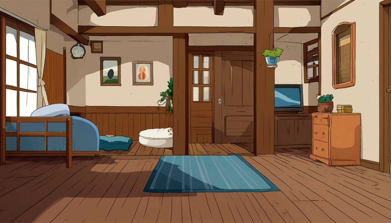 inside house, anime house, ghibli style