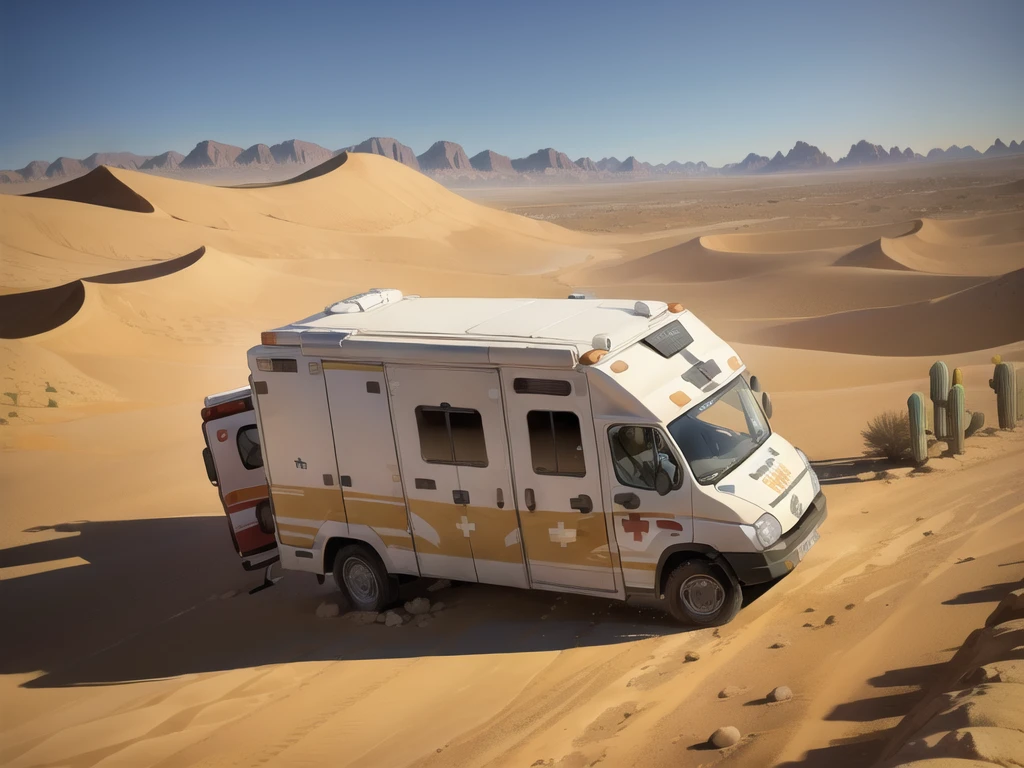 (in desert:1.5) , (5 ambulances:1.5)