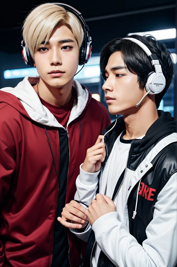 Webtoon two characters both were boys wearing headphone and mic