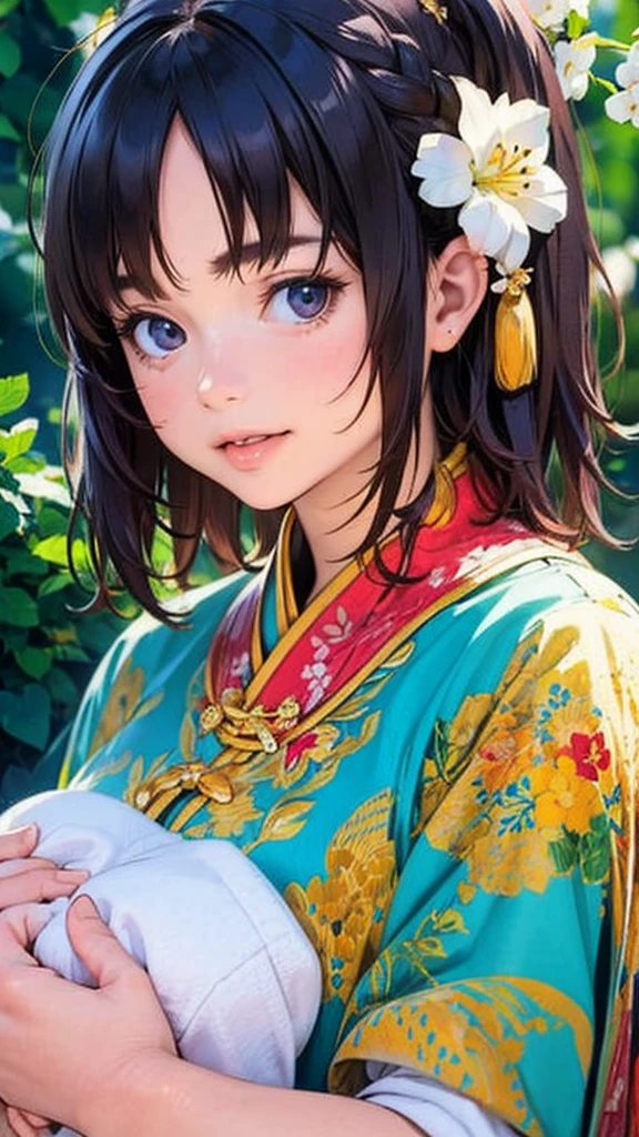 Official Art, wallpaper, Very detailed, (((Very detailedな目と顔))), shut up., masterpiece, highest quality, Realistic portraits, (ZenTangle, Mandala, Tangle, EnTangle), Complex clothing, Very detailed, Dynamic Angle, The most beautiful form of chaos, elegant, Brutalist Design, Vibrant colors, Romantic Chinese Flowers