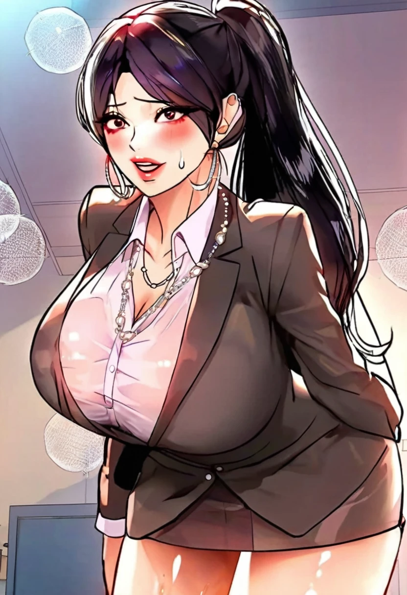 Hot sexy beautiful milf strict teacher having creampie sex with ugly fat principal old man in screw position , indian long silver jhumka earrings,big breasts, ,black hair, long hair ponytail,blush, magenta eyes, stockings, lipstick,white see through shirt, chandelier necklace,blazer,ahego face, screaming, sweating