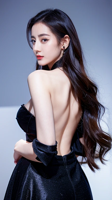 Ultra HD resolution,Artistic Photo,photography,21-year-old girl,earrings,long hair,black background,Black backless dress,necklace,Cowboy shooting,H Cup,Showing cleavage,Expose more breasts,amazing breast size,nipple,Expose the areola,Breast enlargement,Smooth and beautiful back,Completely bare back,Cool white skin,Big Ass,clothes e of silk,messy hair,messy hair,Translucent clothing,ruddy face