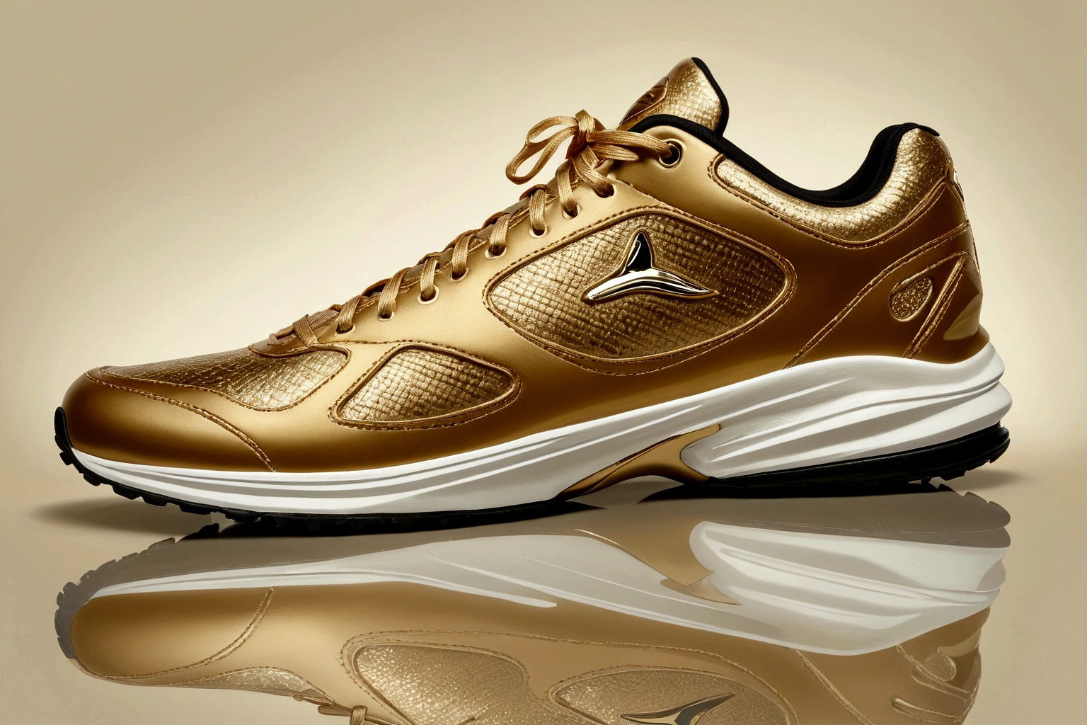 sports shoes,Clean background,Light beige gradient background color,Only shoes appear,Side view of shoes,Shoes are shiny,Fine details,HD resolution,Best picture quality,Higher quality,High Detail,Ultra-high resolution,8K resolution,masterpiece