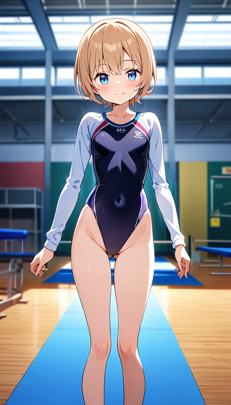 highquality illustration, masterpiece, very delicate and beautiful, attractive girl,(gymnastics leotard, Floral patterns leotard,long_sleeve leotard,high_leg leotard,athletic leotard,tight-fit leotard),thin,slender body,slim,high school,gymnasium background,gymnastics club,gymnastics athlete,princess, beautiful eyes,light smile,(masterpiece, best quality:1.2), highres, extremely detailed CG unity 8k wallpaper, perfect lighting, Colourful, ultra-high res,4K,ultra-detailed, photography, 8K, HDR, 17 ages,