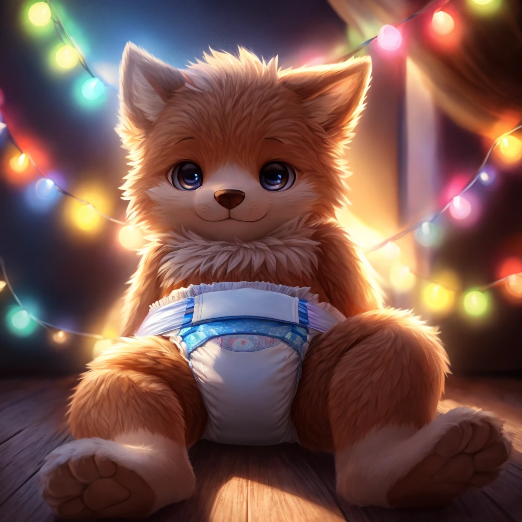 furry, ultra cute face, beautiful lights and shadows, ambient light, ultra detailed fur, volumetric light, diaper