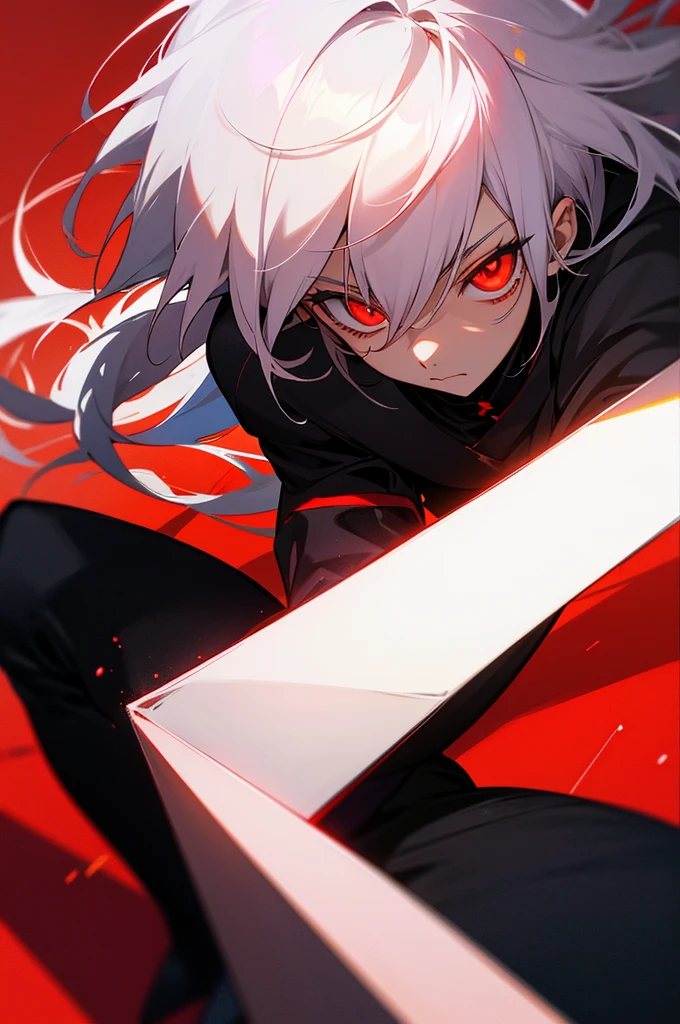 A demon wearing a gray mask，Holding a red blade，dark，((Pure black background))