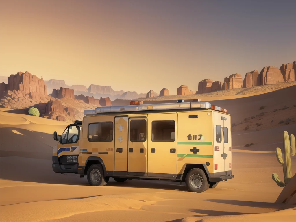 (in desert:1.5) , (5 ambulances:1.5)