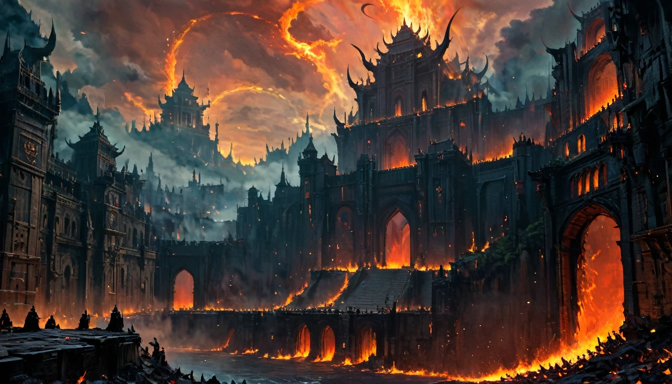 best quality,4k,8k,highres,masterpiece:1.2),ultra-detailed, (large masterpiece digital art), (detailed manga illustration), (detailed line art), cinematic lighting, (intricate details:1.3), (ultra-detailed:1.3), (illustration:1.3), (sharp focus:1.3), (natural lighting:1.05), (vivid colors:1.3), (masterpiece), (best quality:1.4), dynamic lighting, high quality, The Infernal Wilds of Anarchy stretch across a vast and tumultuous plane of existence, occupying a space beyond the confines of mortal comprehension. This realm defies the laws of nature, existing as a chaotic expanse where order and structure hold little sway. Imagine a landscape of endless, roiling chaos, where the very fabric of reality is in constant flux. The size of the Infernal Wilds of Anarchy is staggering, spanning an incomprehensible expanse that defies conventional measurement. It extends infinitely in all directions, with no discernible boundaries or edges. Within this boundless expanse, countless realms, each a universe unto itself, ebb and flow like islands in a turbulent sea of chaos. Mayael, the enigmatic ruler of this realm, holds dominion over the Infernal Wilds of Anarchy from her citadel at the heart of the chaos. Her influence extends far and wide, shaping the very essence of this infernal domain. Through her power, she has brought numerous infernal realms under her control, assimilating them into the ever-expanding tapestry of her domain. These realms, each with its own unique characteristics and denizens, now exist as interconnected pockets within the Infernal Wilds of Anarchy. From desolate wastelands teeming with fiery brimstone to twisted forests where shadows dance with malevolent intent, the landscapes of these realms are as diverse as they are dangerous. Despite the vastness of the Infernal Wilds of Anarchy, Mayael's control is absolute within her domain. Her will is law, and those who dare to oppose her are swiftly crushed beneath the weight of her infernal might.