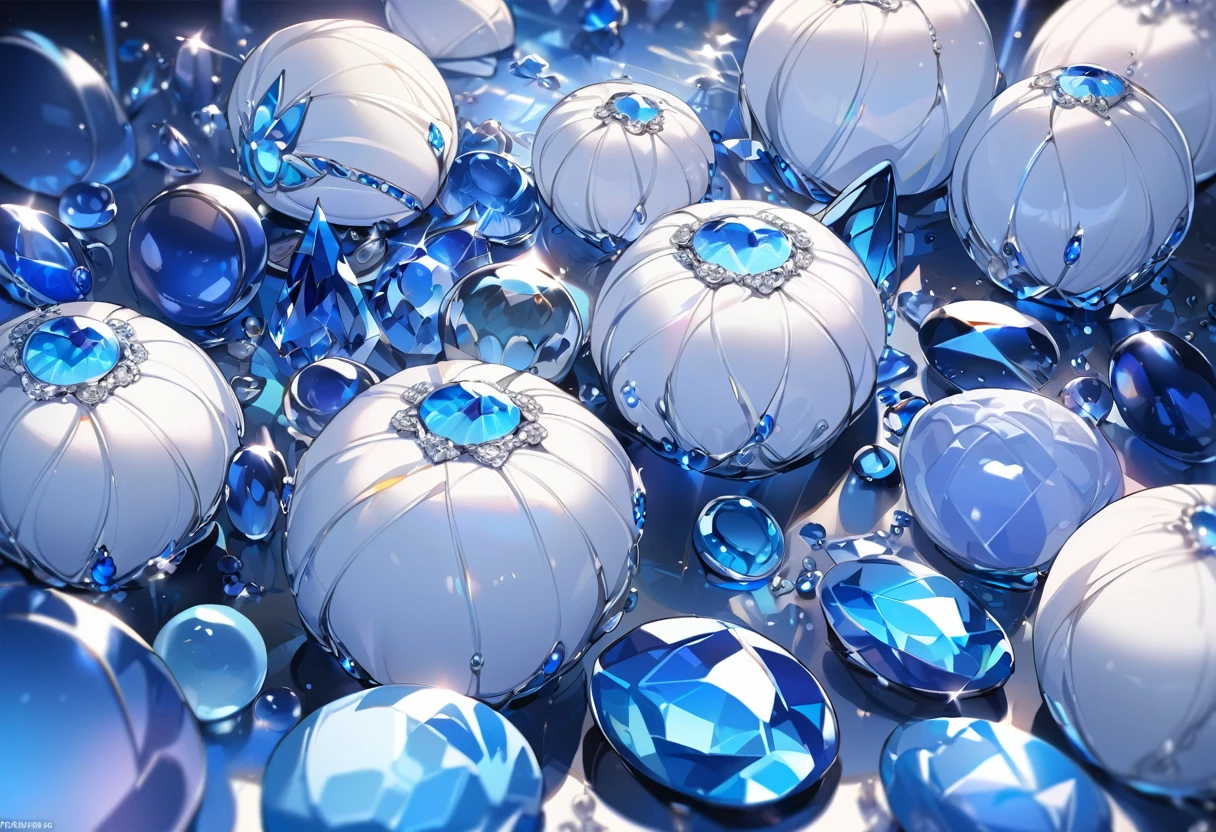 Masterpiece,best quality, Masterpiece,best quality, Blue gems, light blue gems, dark blue gems, various kinds of blue gems, (various shades of blue light), a composition with many shining blue gems,