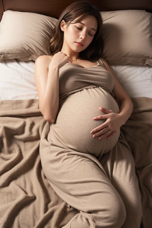 Pregnant women、Caucasian、Brown Hair、Clothing、Sleep in bed
