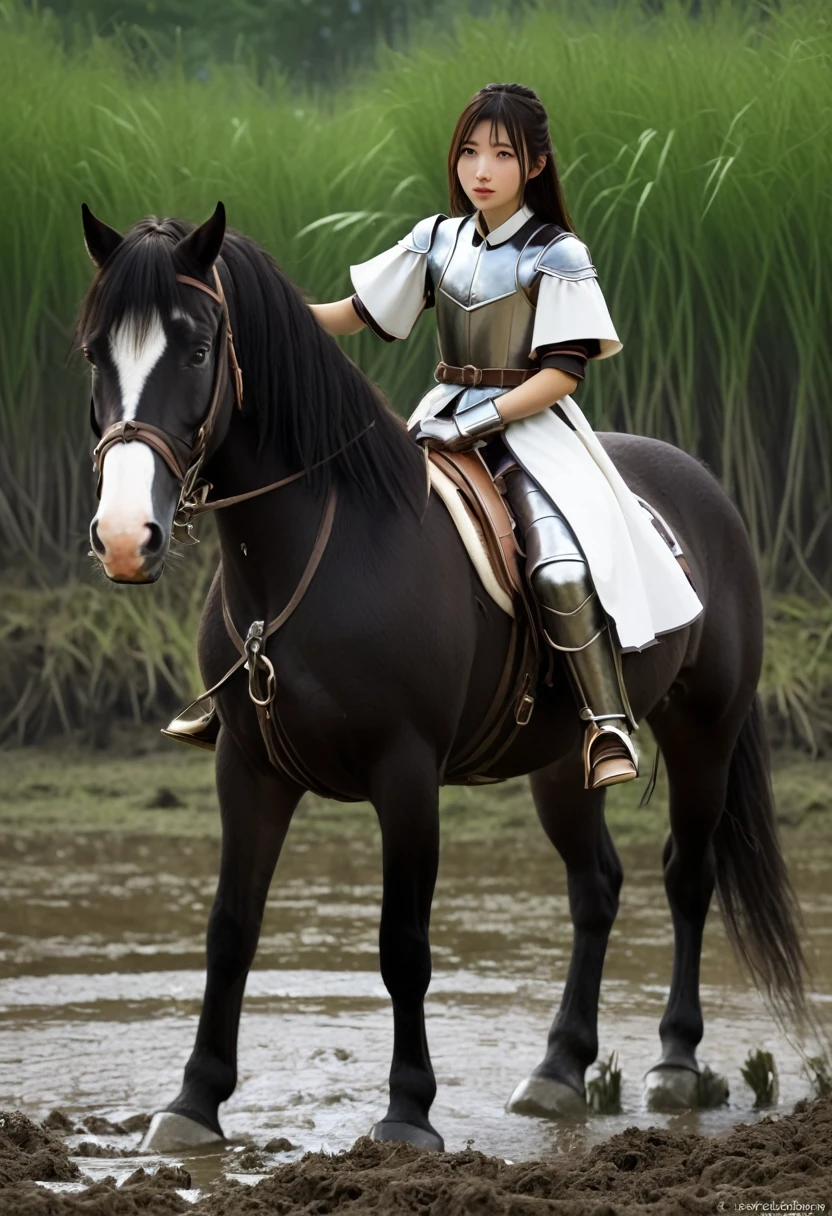 (((masterpiece))),(((highest quality))),((Tabletop:1.4, highest quality)), (Realな写真:1.4),
((1 cute girl knight)),rodeo,
(超High resolution:1.2),, wonderful, Very detailed CG Unity 8k wallpaper, Very detailed, High resolution,draft horse ridden by japanese cute girl,tight,
Cold Light, Beautiful detailed girl, Droopy eyes,Very detailedな目と顔, Beautiful and exquisite nose, Beautiful and exquisite, draft horse ridden by a girl can't move in swamp because horse and girl soak in the soil too deep:10.0 , looks pained ,Displeased face:4.0,Real,Anatomically correct