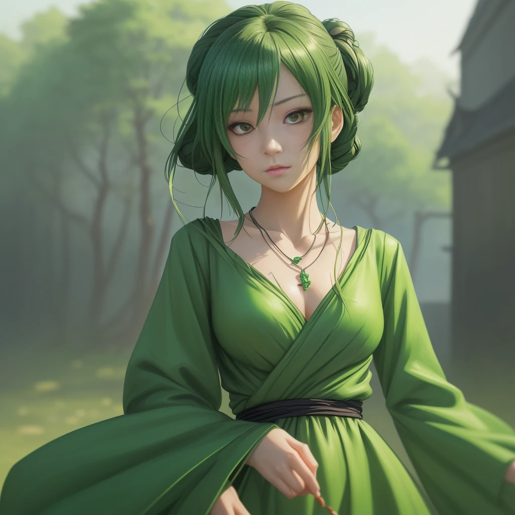 a close up of a woman with a green dress and a necklace, artwork in the style of guweiz, realistic anime 3 d style, beautiful anime portrait, anime realism style, detailed portrait of anime girl, beautiful character painting, by Yang J, stunning anime face portrait, realistic anime artstyle, portrait of an anime girl, beautiful anime style
