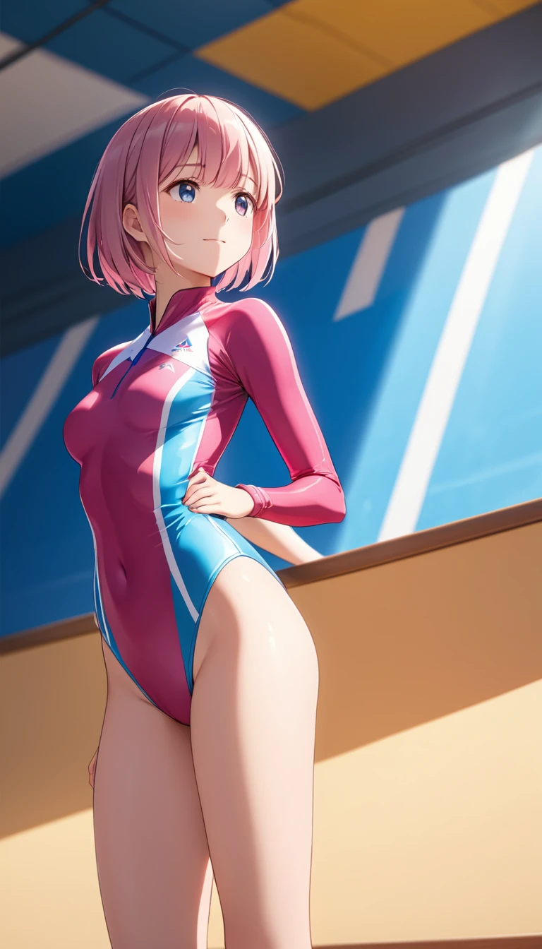 highquality illustration, masterpiece, very delicate and beautiful, attractive girl,(gymnastics leotard, Floral patterns leotard,long_sleeve leotard,high_leg leotard,athletic leotard,tight-fit leotard),thin,slender body,slim,high school,gymnasium background,gymnastics club,gymnastics athlete,princess, beautiful eyes,light smile,(masterpiece, best quality:1.2), highres, extremely detailed CG unity 8k wallpaper, perfect lighting, Colourful, ultra-high res,4K,ultra-detailed, photography, 8K, HDR, ages,