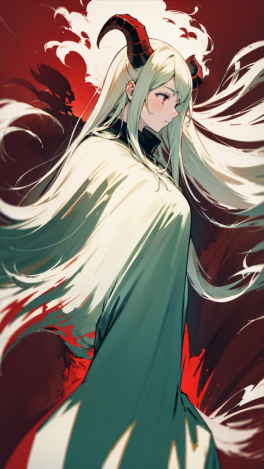 Demon King、Goat horns、Girl、profile、Upper Body、forest、