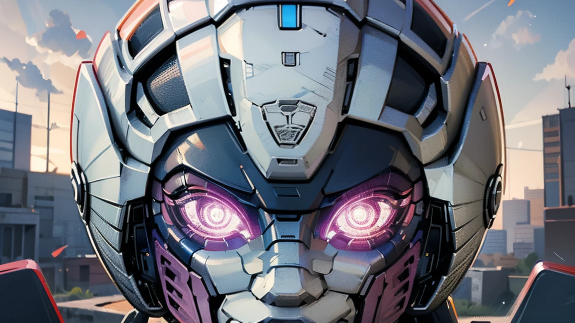 ROTB_Arcee, 1 chica, sonrisa, robot, mecha, (ojos brillantes:1.2), face reference, face focus, frontal de cara, retrato, referencia de cara, de frente , mirando al espectador. viendo de frente,