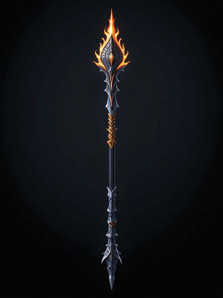 pixel art, cartoon illustration, spear greatstaff, attack theme, simple black background, RPG game icon