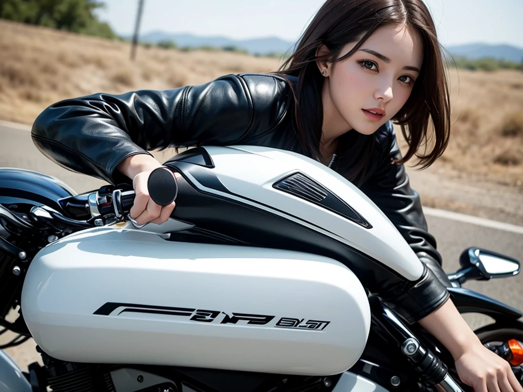 best quality, (photorealistic:1.4), Girl riding a motorcycle