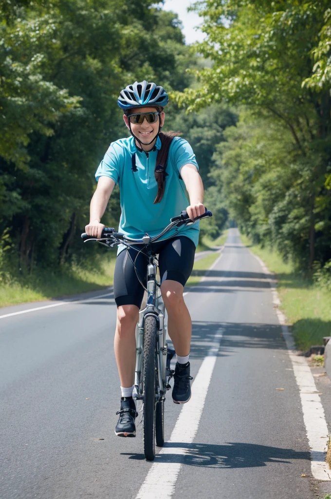Riding a bicycle down a country road