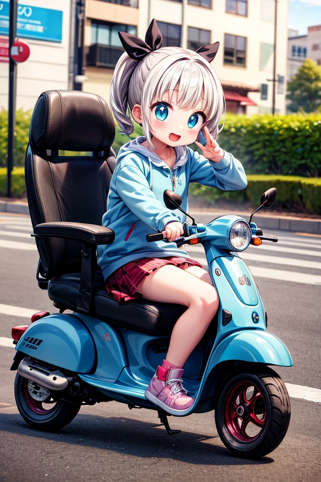 kawaii, anime girl, driving scooter, highres, detailed, 8k
