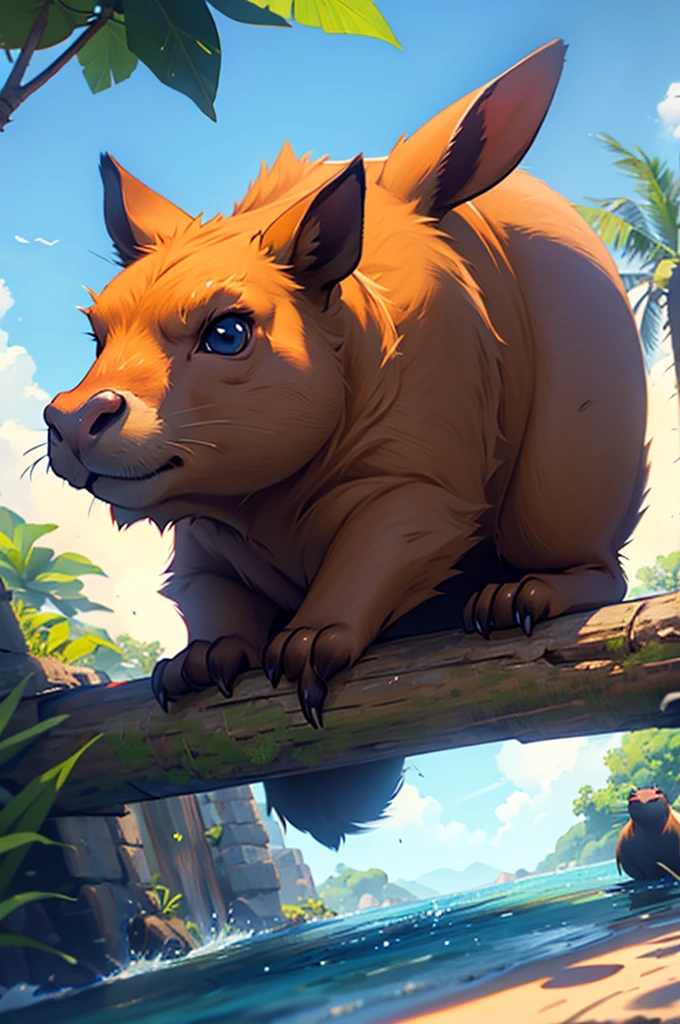 by thecumrat, (((Rat, woman, breasts, antrum, extremely detailed, extremely detailed legs, extremely detailed arms, extremely detailed face, perfectly detailed eyes, perfectly detailed anatomy))): 1.2, solo, rat, yellow eyes, brown hair, disheveled hair, disheveled brown hair, brown body, brown fur, curved thighs, huge thighs, curvature, tail, smug smile, smug grin, showing teeth, rat incisors, in a jungle, day, NSFW, pussy, spread legs, worm's eye view, low angle view, bottom-up view, cunnilingus POV, viewer giving cunnilingus, dominatrix, dominant, dominant female, naked