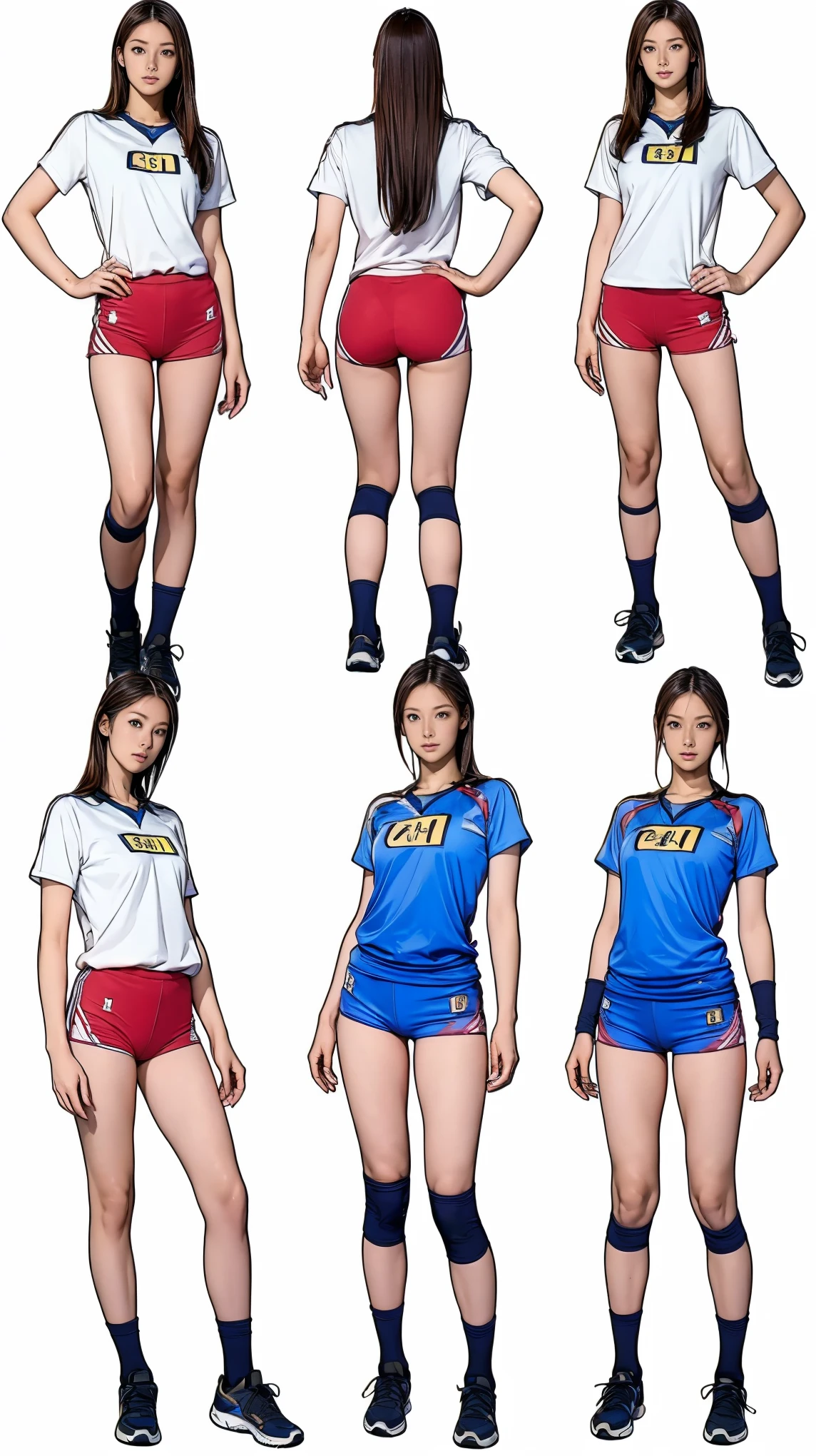 ((masterpiece)),(((highest quality))),((1 person, Reference Sheet, Character Design, front, return, ~ ~ side))), Thin thighs, Long legs, It's not a big deal, Please wear volleyball uniform and volleyball shoes, ((Browsing Caution))