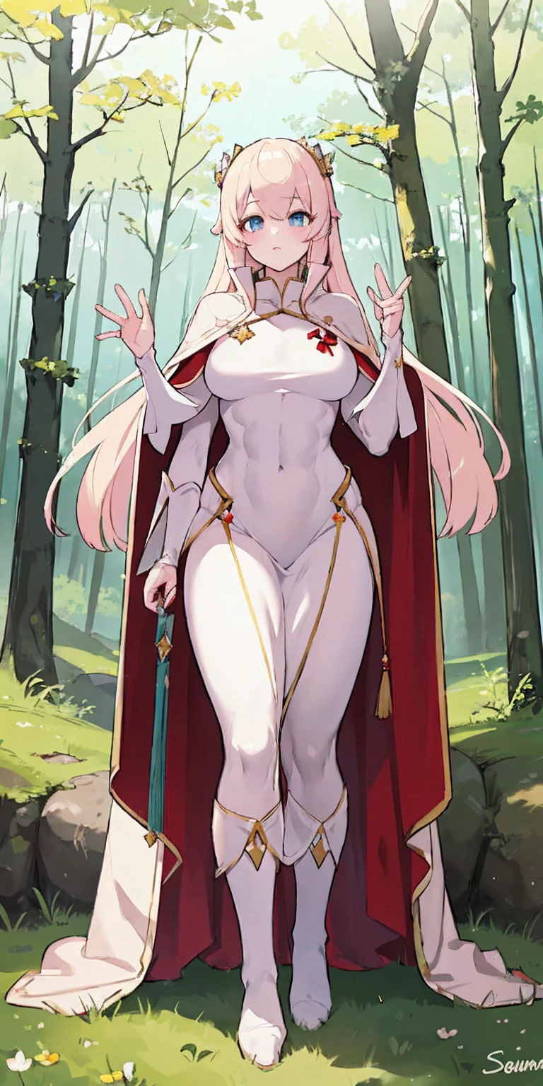 long hair of golden color、hime-cut、Golden Eyes、eye glasses、ssmile、 girl chest、Thin pubic hair、beautiful open lega robe、the woods