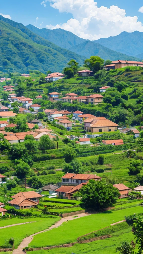 small village with banana trees all around