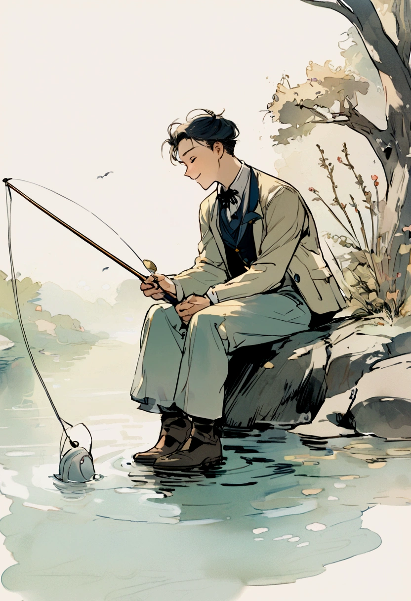 The boy fishing 