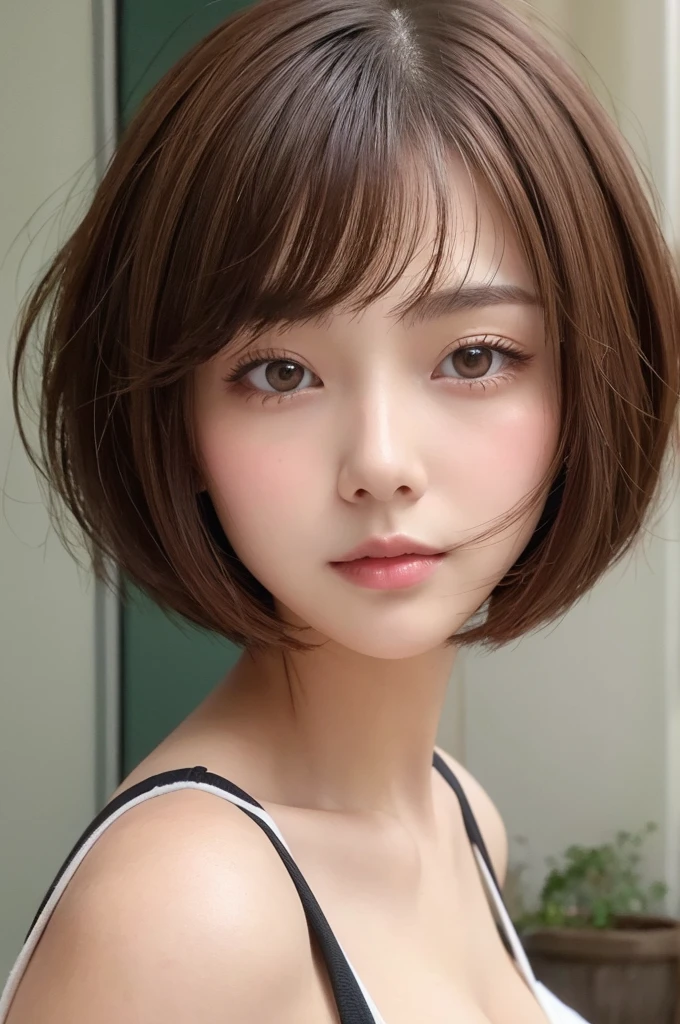 round face、Bobcut、Brown hair、Eye Color:Brown、Big Breasts、I&#39;m a cute country-style 20-year-old Japanese girl.。 。smile、indoor、Private Server、Angle that captures the whole body