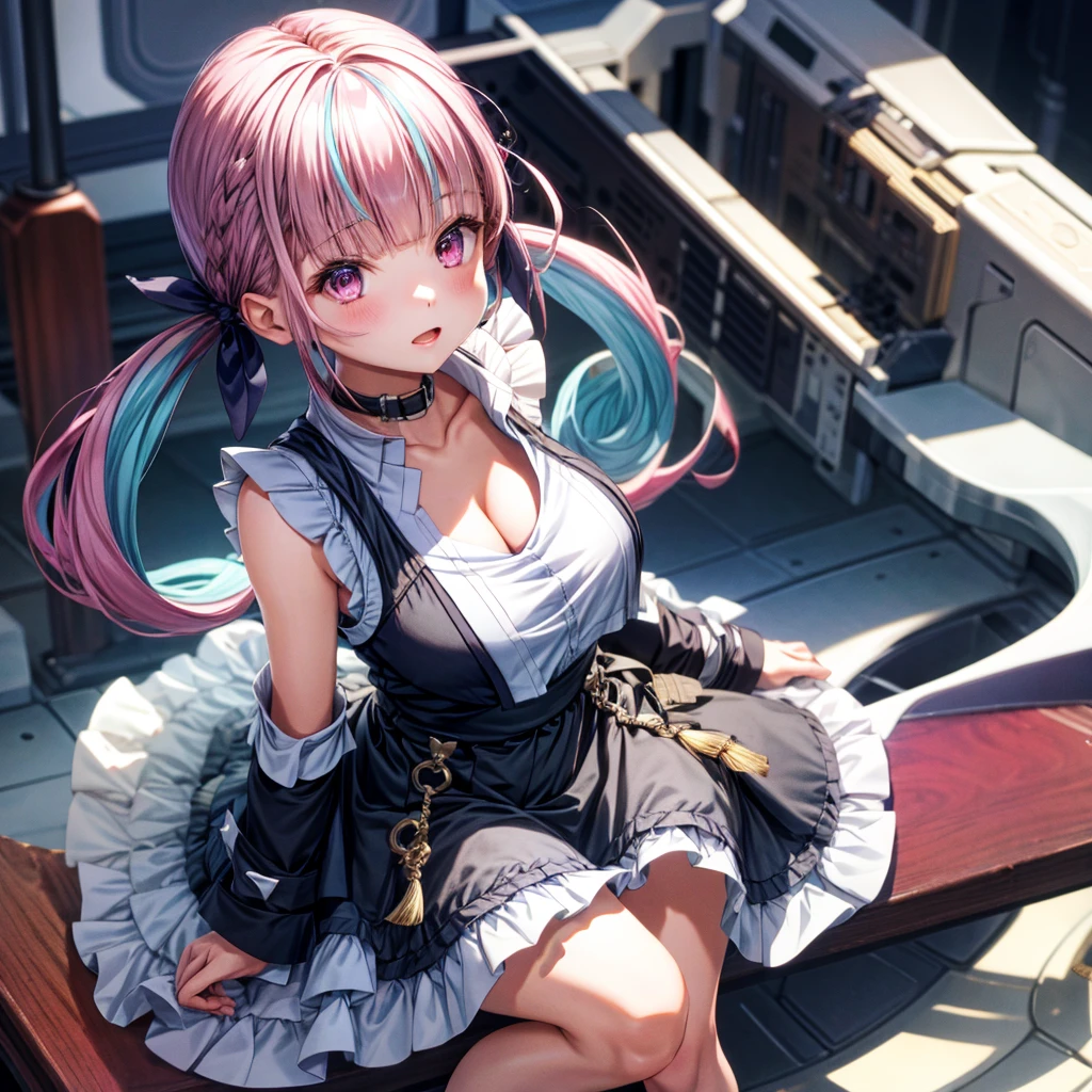 solo、1girl、full-body portraits、sleeveless、sitting down、White-colored skin,Large Breasts,