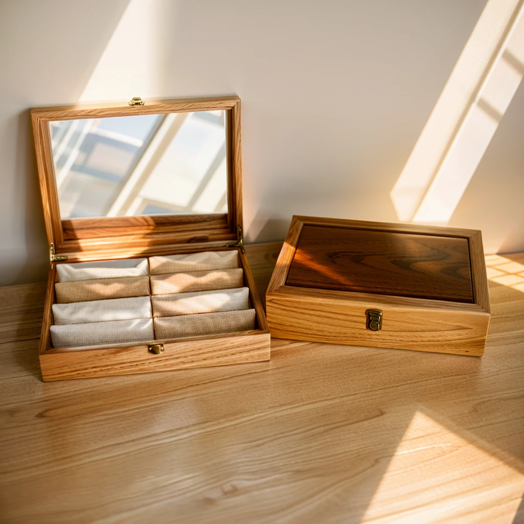 In this cozy room,A ray of sunlight shone through the half-drawn curtains on the table,Let the wood grain on the watch storage box shine with a faint luster。There was a calm and peaceful atmosphere in the air around them。There are several still lifes hanging on the walls of the room,It adds a touch of elegance to the space。And on the other side of the room,The half-open window lets in the breeze,The pages on the small desk by the window turned in the wind,This quiet scene gives a sense of tranquility and comfort。