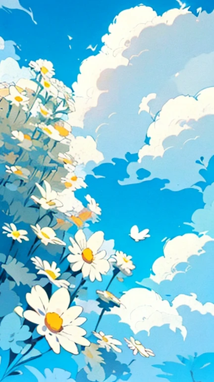 no humans, flower, cloud, sky, outdoors, day, pokemon (creature), blue sky, clouds, white flower, tree, leaf
