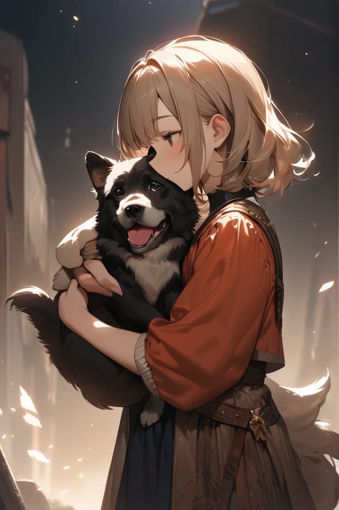 ((Best quality)), ((masterpiece)), (detailed), A girl holds a dog