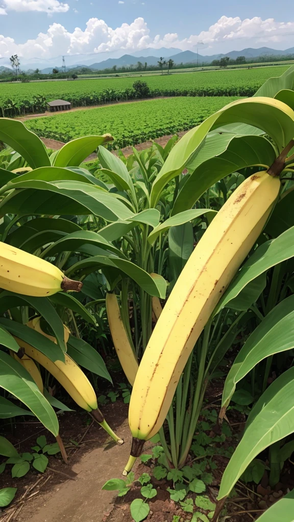 Banana plantation and a farmer