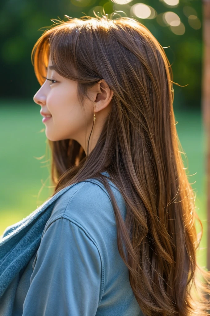 Smooth long hair、 profile、 Glowing hair、Brown Hair、
