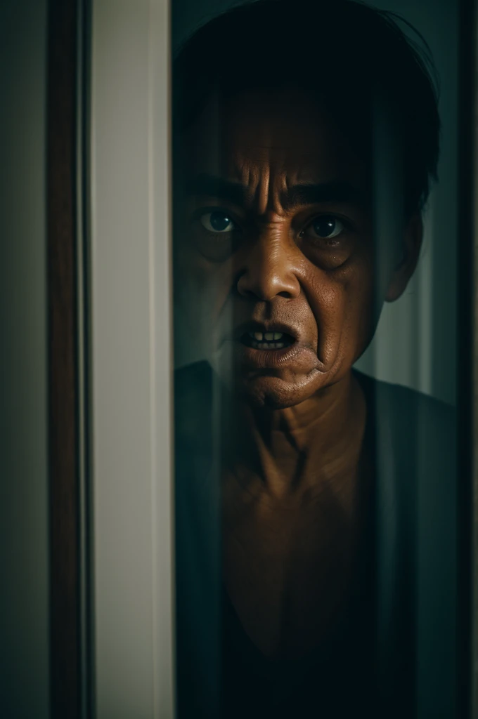 stranger front of me with blurred scary face inside my room
